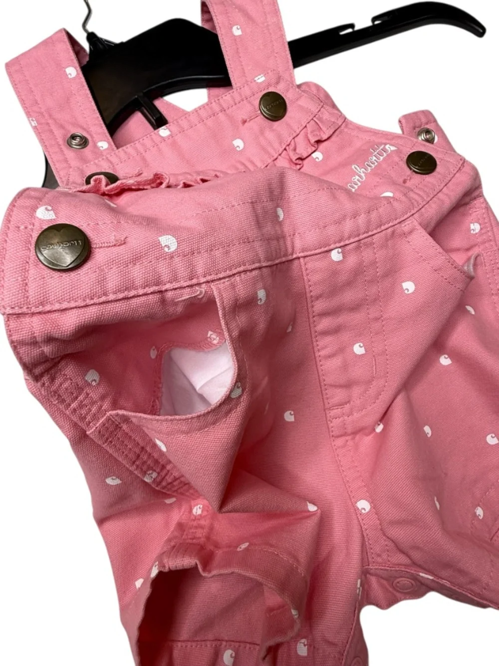 Carhartt Rose Pink White Polka Dots Ruffle Pocket Shortails